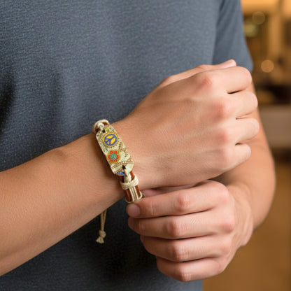 THE MEN THING Leather Bracelet PEACE BLOOM - 18mm Genuine Leather Adjustable Bracelet for Men & Boys (6.5 inch)