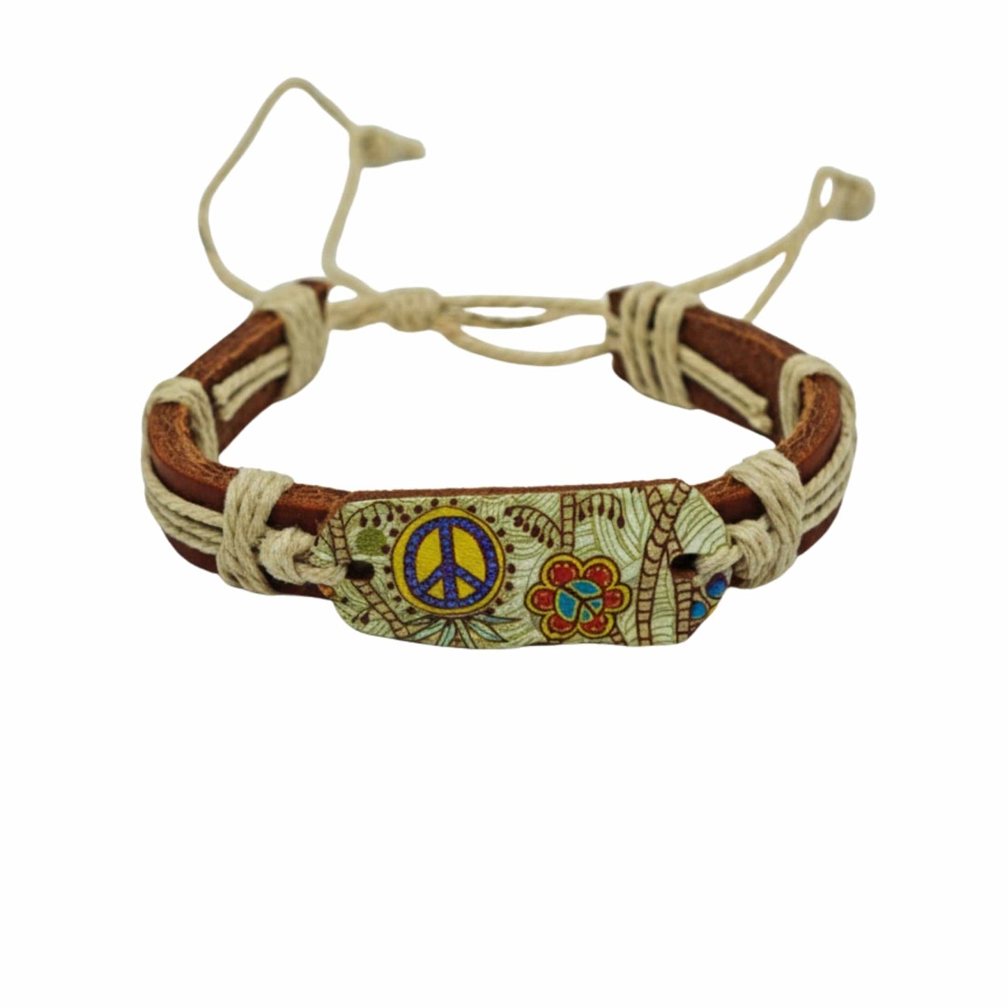 THE MEN THING Leather Bracelet PEACE BLOOM - 18mm Genuine Leather Adjustable Bracelet for Men & Boys (6.5 inch)