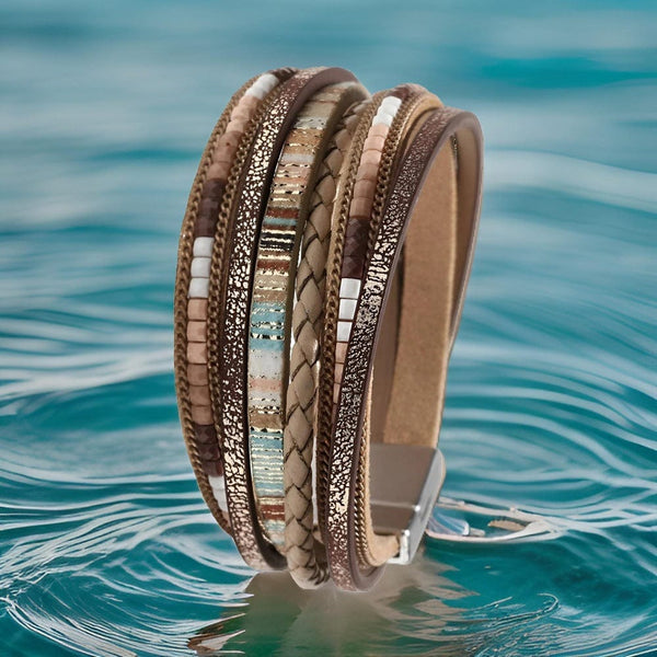 PHARAOH - Brown Genuine Braided Leather Bracelet Set for Men & Boys (8 inch)