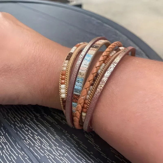 THE MEN THING Leather Bracelet PHARAOH - Brown Genuine Braided Leather Bracelet Set for Men & Boys (8 inch)