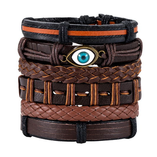 THE MEN THING Leather Bracelet PROTECTOR GAZE - 6 Pcs Genuine Leather Adjustable Bracelet for Men & Boys