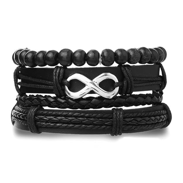 Set of 4 Genuine Braided Leather Adjustable Bracelets for Men & Boys – 8 Inch — Leather Bracelet for Men | THE MEN THING