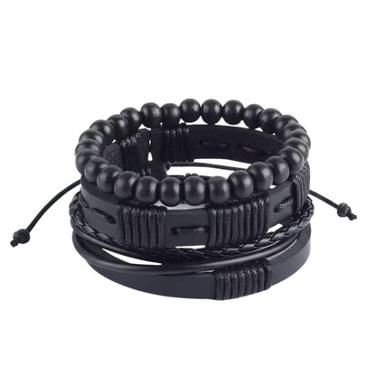 THE MEN THING Leather Bracelet QUANTUM FORCE - 3 Pcs Genuine Braided Leather Bracelet Set for Men & Boys (8 inch)