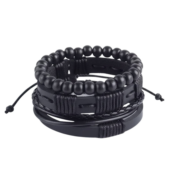 QUANTUM FORCE - 3 Pcs Genuine Braided Leather Bracelet Set for Men & Boys (8 inch)