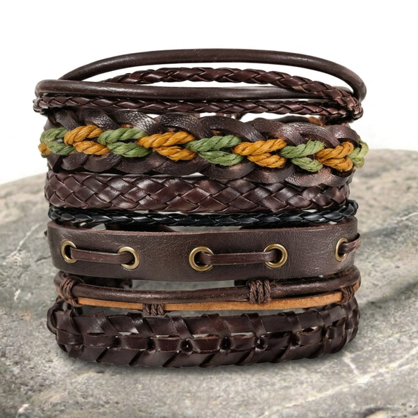RANGER STACK - 6 Pcs Genuine Leather Adjustable Bracelet for Men & Boys