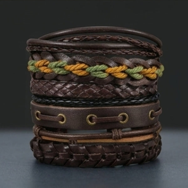 RANGER STACK - 6 Pcs Genuine Leather Adjustable Bracelet for Men & Boys