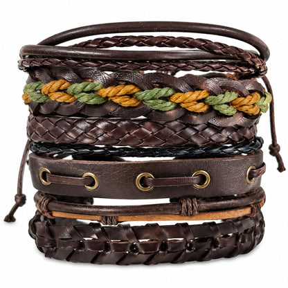 THE MEN THING Leather Bracelet RANGER STACK - 6 Pcs Genuine Leather Adjustable Bracelet for Men & Boys