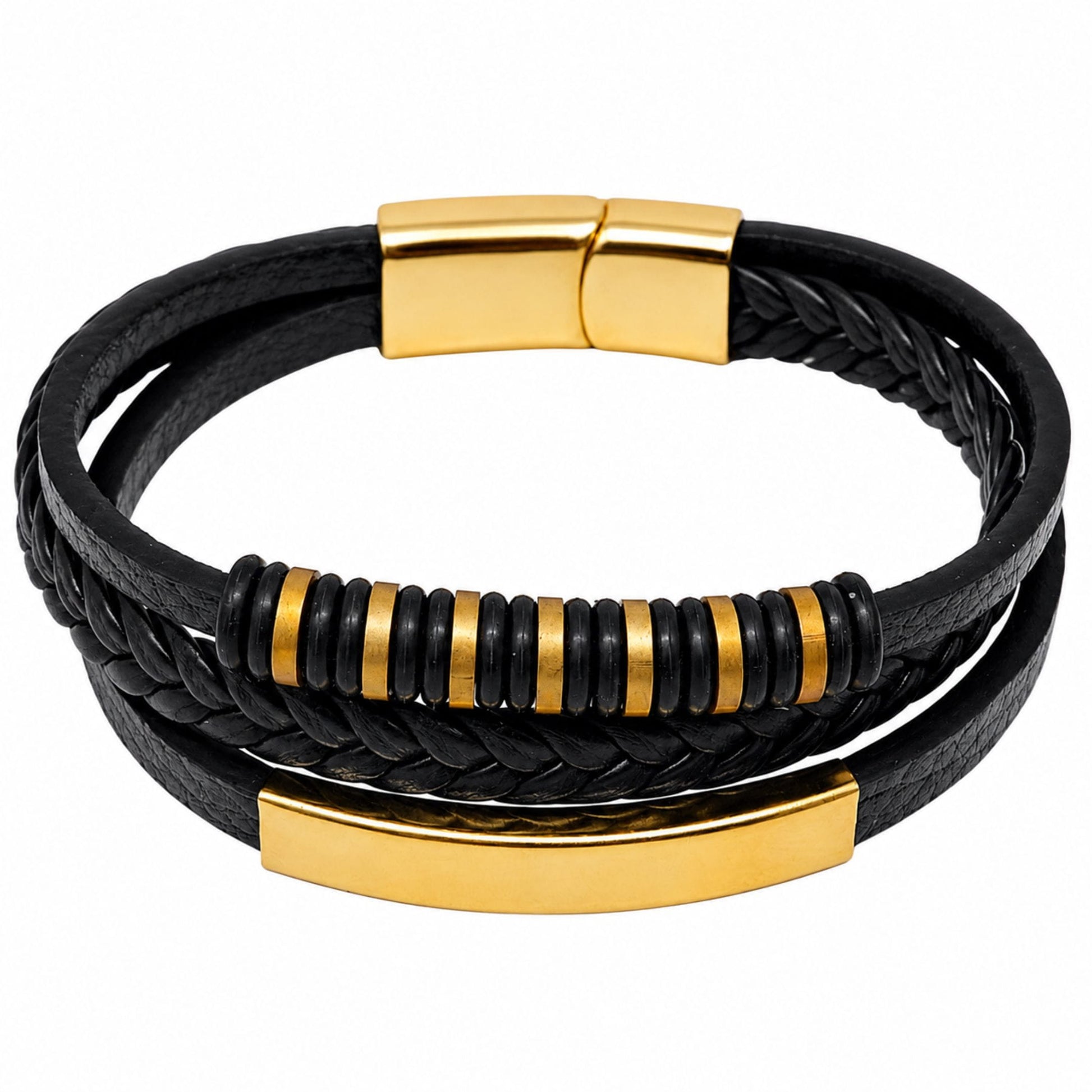 THE MEN THING Leather Bracelet RAVEN RINGS BLACK - Black Leather Bracelet for Men & Boys (8 inch)