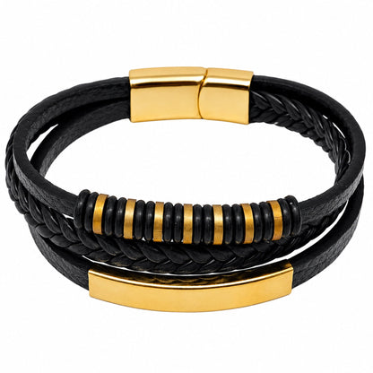 THE MEN THING Leather Bracelet RAVEN RINGS BLACK - Black Leather Bracelet for Men & Boys (8 inch)