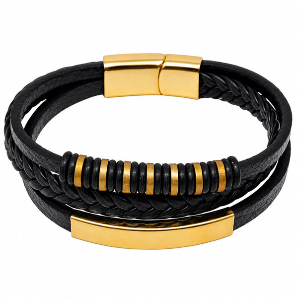 RAVEN RINGS BLACK - Black Leather Bracelet for Men & Boys (8 inch)