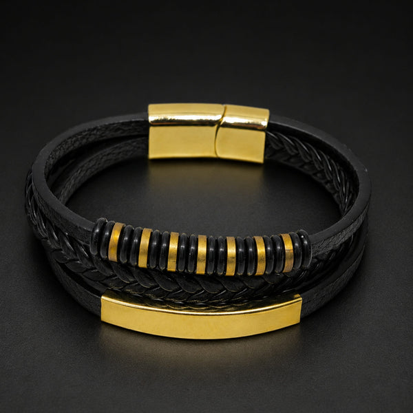 RAVEN RINGS BLACK - Black Leather Bracelet for Men & Boys (8 inch)