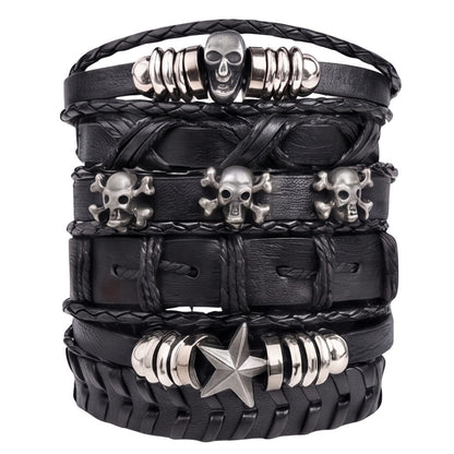 THE MEN THING Leather Bracelet REAPER STAR STACK - 6 Pcs Genuine Leather Adjustable Bracelet for Men & Boys