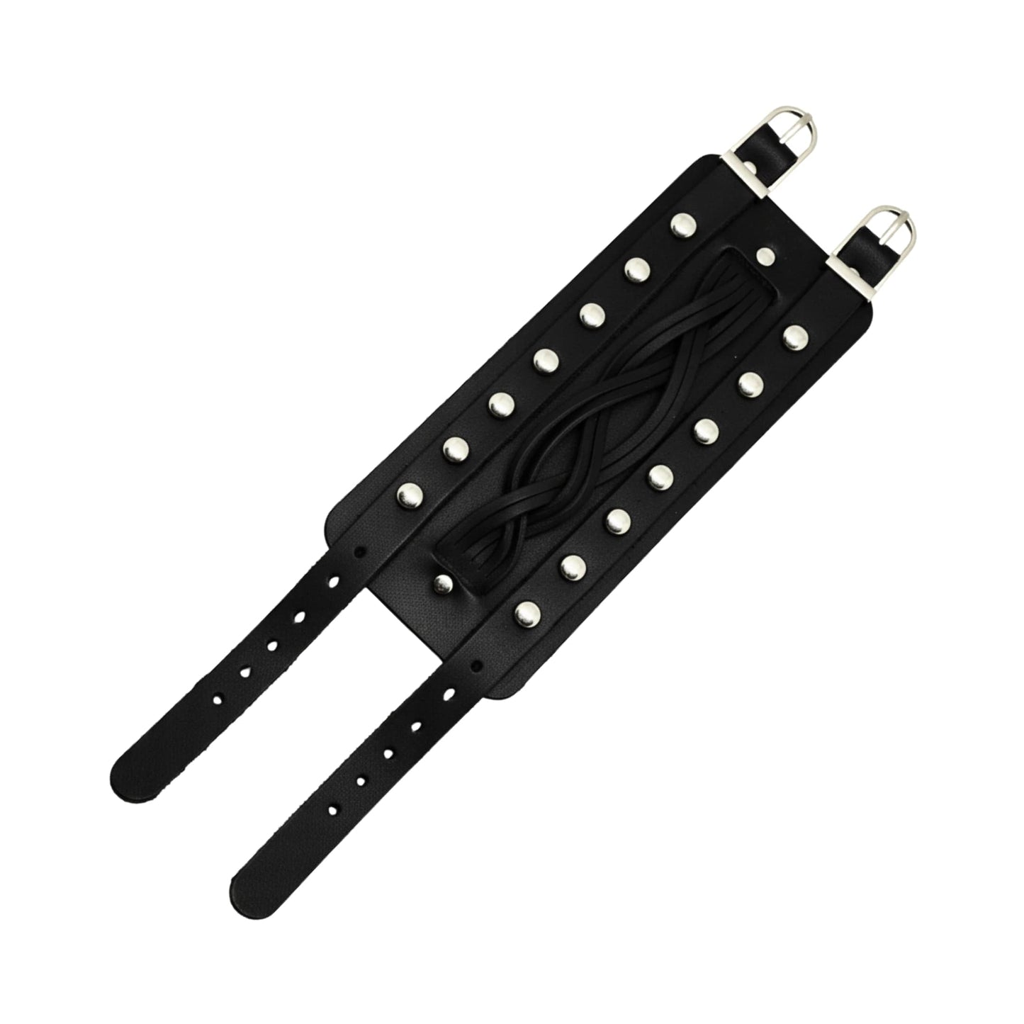 THE MEN THING Leather Bracelet REBEL EDGE - 70mm Black Genuine Leather Adjustable Bracelet for Men & Boys (10 inch)