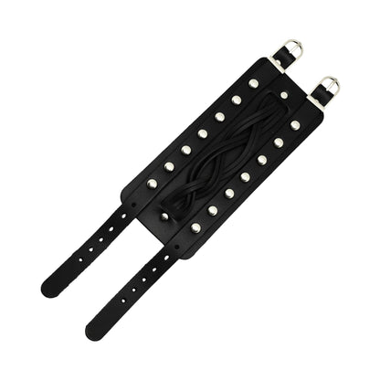 THE MEN THING Leather Bracelet REBEL EDGE - 70mm Black Genuine Leather Adjustable Bracelet for Men & Boys (10 inch)