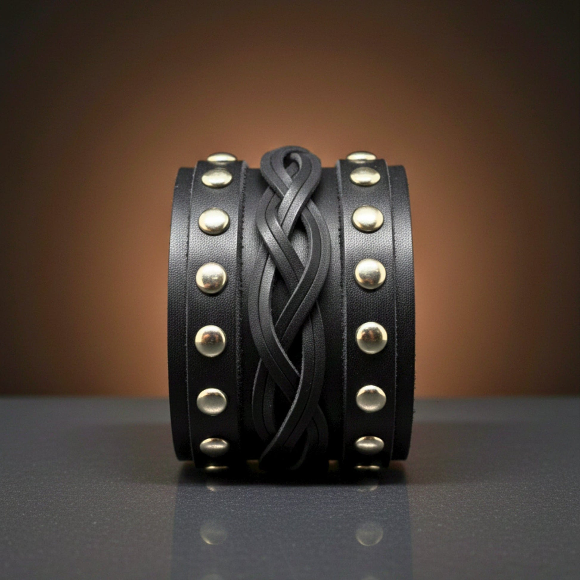 THE MEN THING Leather Bracelet REBEL EDGE - 70mm Black Genuine Leather Adjustable Bracelet for Men & Boys (10 inch)