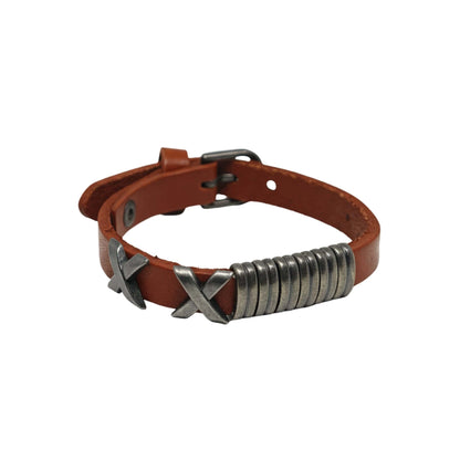 THE MEN THING Leather Bracelet REBEL RUSTX - 10mm Brown Genuine Leather Adjustable Bracelet for Men & Boys (9.8 inch)
