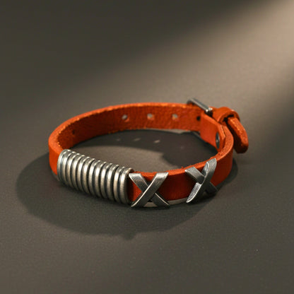 THE MEN THING Leather Bracelet REBEL RUSTX - 10mm Brown Genuine Leather Adjustable Bracelet for Men & Boys (9.8 inch)