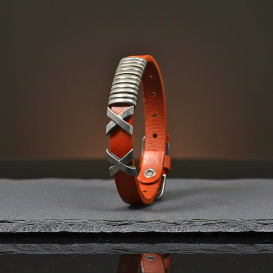 THE MEN THING Leather Bracelet REBEL RUSTX - 10mm Brown Genuine Leather Adjustable Bracelet for Men & Boys (9.8 inch)