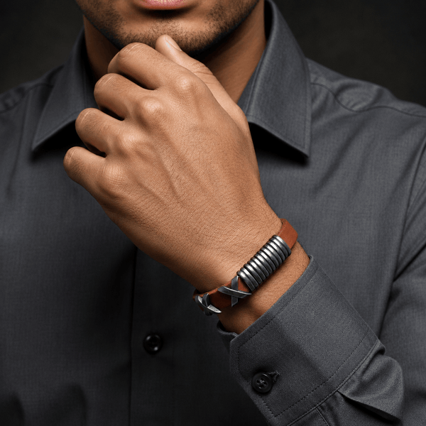 REBEL RUSTX - 10mm Brown Genuine Leather Adjustable Bracelet for Men & Boys (9.8 inch)