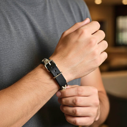 THE MEN THING Leather Bracelet REBEL STITCH - 18mm Genuine Leather Adjustable Bracelet for Men & Boys (9 inch)