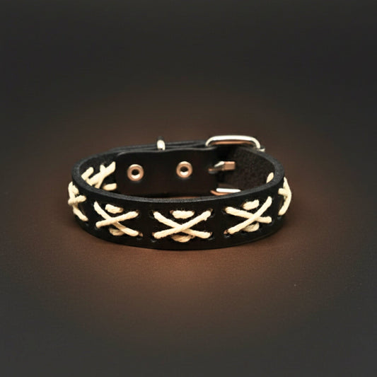 THE MEN THING Leather Bracelet REBEL STITCH - 18mm Genuine Leather Adjustable Bracelet for Men & Boys (9 inch)