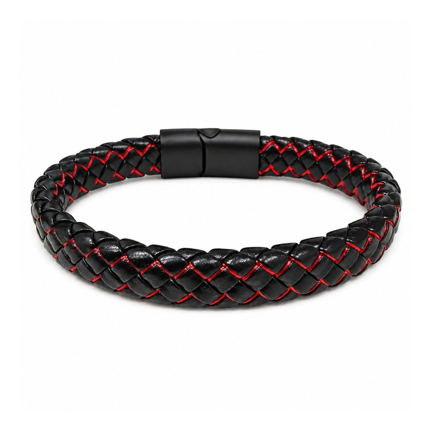 THE MEN THING Leather Bracelet REDLINE BLACK -  Genuine Leather Bracelet with Magnetic Buckle for Men & Boy (8 Inch)