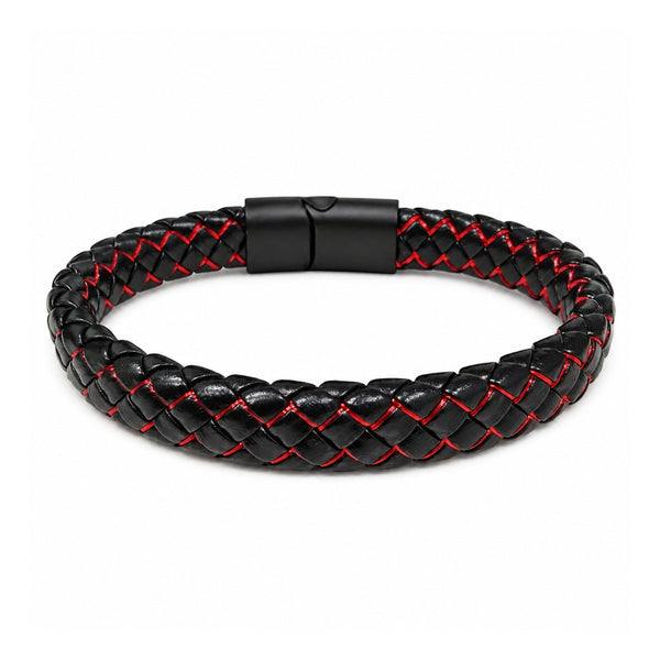 REDLINE BLACK -  Genuine Leather Bracelet with Magnetic Buckle for Men & Boy (8 Inch)