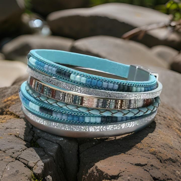 REGALIA - Blue Genuine Braided Leather Bracelet Set for Men & Boys (8 inch)