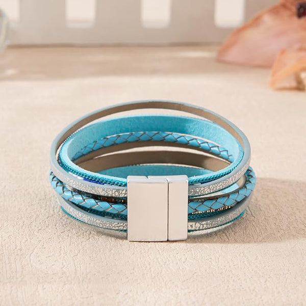 REGALIA - Blue Genuine Braided Leather Bracelet Set for Men & Boys (8 inch)