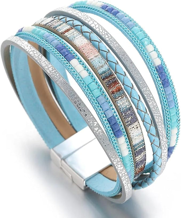 REGALIA - Blue Genuine Braided Leather Bracelet Set for Men & Boys (8 inch)