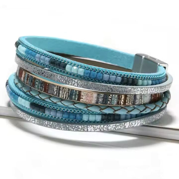 REGALIA - Blue Genuine Braided Leather Bracelet Set for Men & Boys (8 inch)