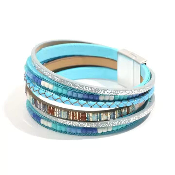 REGALIA - Blue Genuine Braided Leather Bracelet Set for Men & Boys (8 inch)