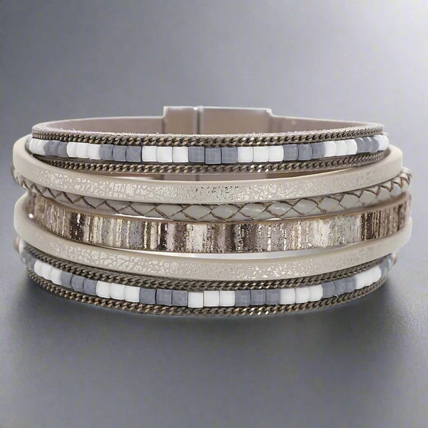 REGALIA - Gray Genuine Braided Leather Bracelet Set for Men & Boys (8 inch)