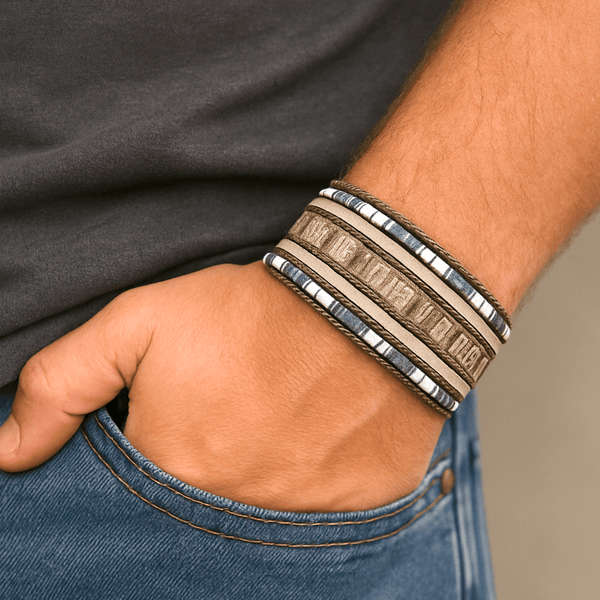 REGALIA - Gray Genuine Braided Leather Bracelet Set for Men & Boys (8 inch)