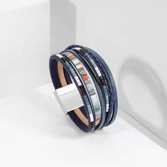 THE MEN THING Leather Bracelet REGALIA - Navy Genuine Braided Leather Bracelet Set for Men & Boys (8 inch)