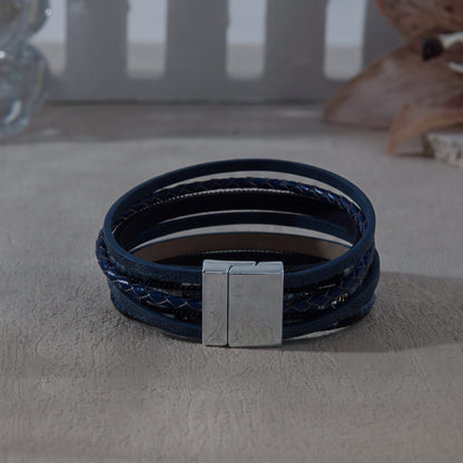 THE MEN THING Leather Bracelet REGALIA - Navy Genuine Braided Leather Bracelet Set for Men & Boys (8 inch)