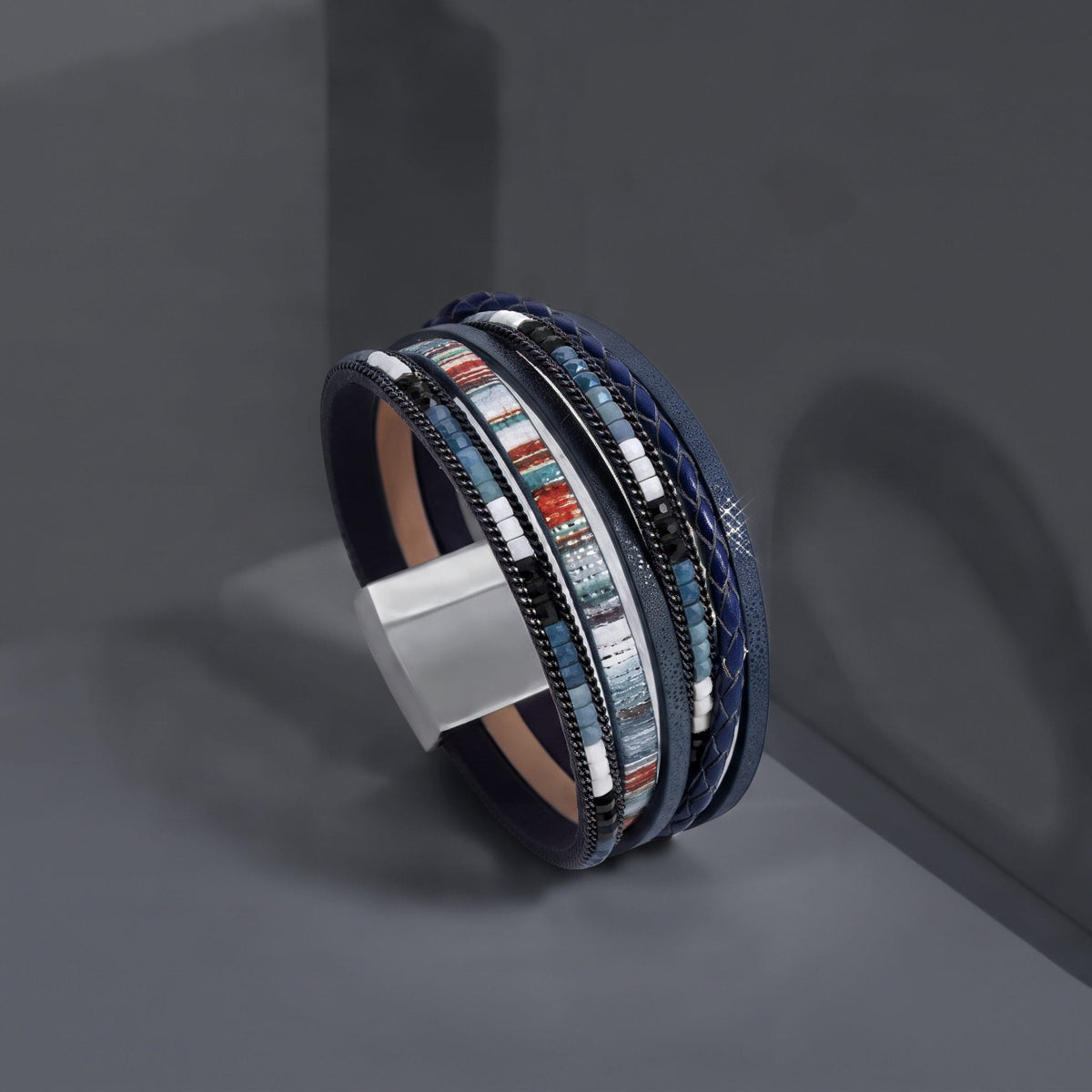 THE MEN THING Leather Bracelet REGALIA - Navy Genuine Braided Leather Bracelet Set for Men & Boys (8 inch)