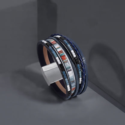 THE MEN THING Leather Bracelet REGALIA - Navy Genuine Braided Leather Bracelet Set for Men & Boys (8 inch)