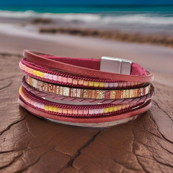 REGALIA - Red Genuine Braided Leather Bracelet Set for Men & Boys (8 inch)