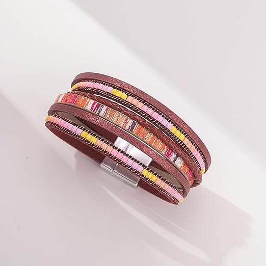 REGALIA - Red Genuine Braided Leather Bracelet Set for Men & Boys (8 inch)