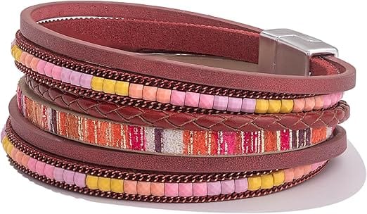 REGALIA - Red Genuine Braided Leather Bracelet Set for Men & Boys (8 inch)