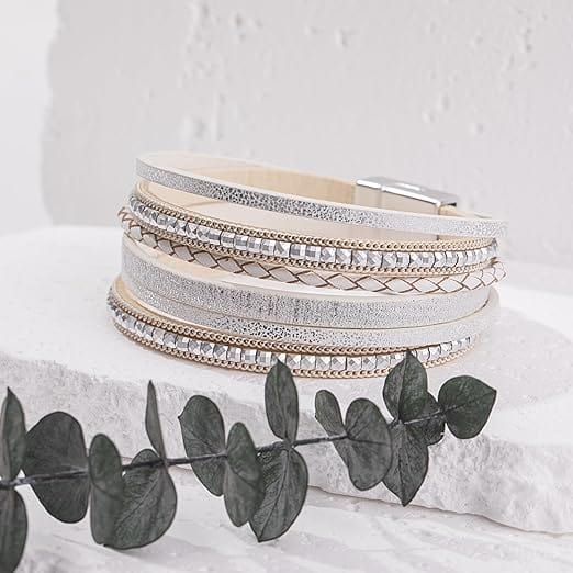 THE MEN THING Leather Bracelet REGALIA - Silver Genuine Braided Leather Bracelet Set for Men & Boys (8 inch)