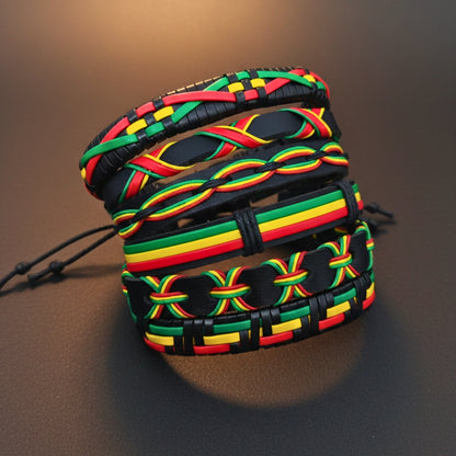 THE MEN THING Leather Bracelet REGGAE - 6 Pcs Genuine Leather Adjustable Bracelet Set for Men & Boys (8 inch)