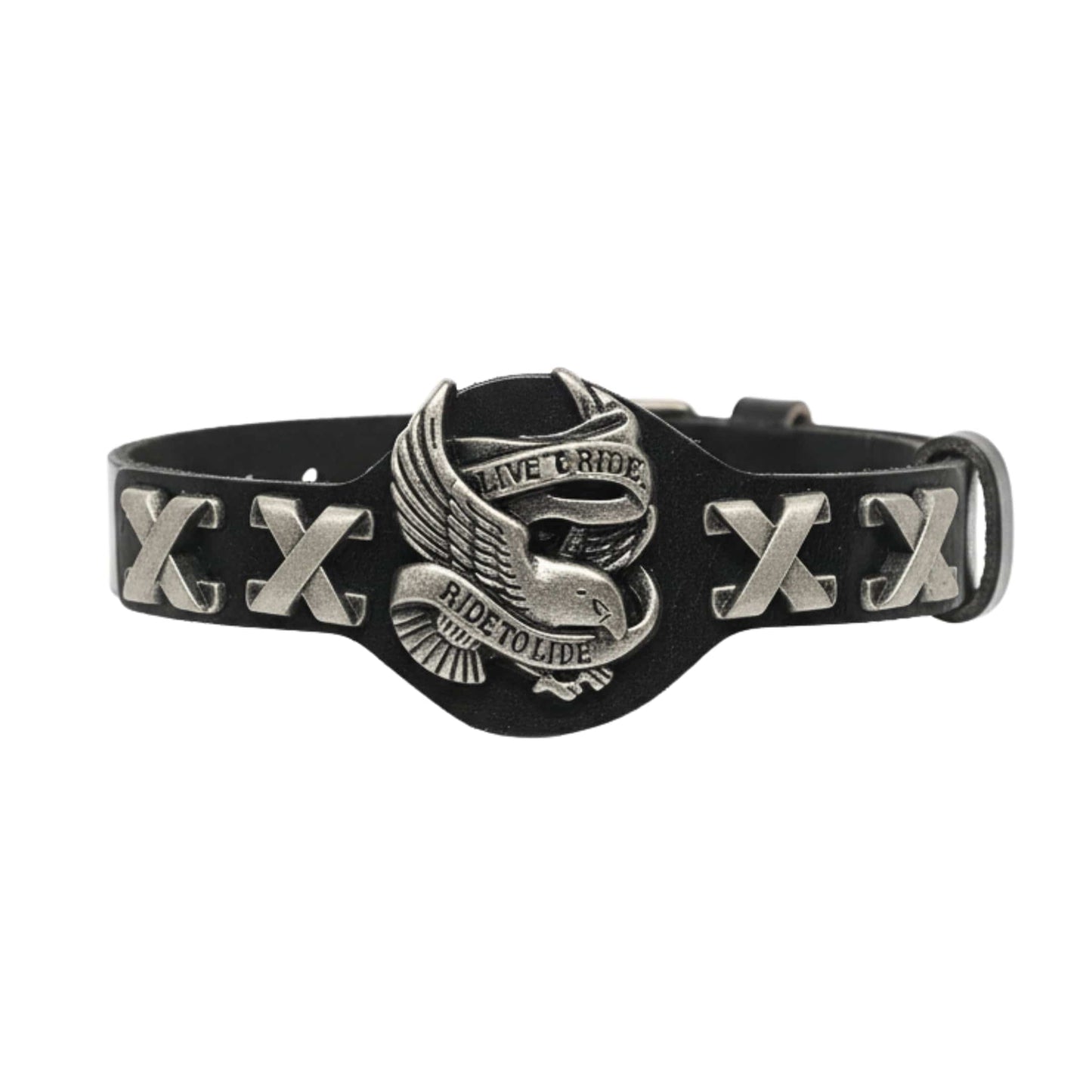 THE MEN THING Leather Bracelet RIDESOUL EAGLE - 17mm Black Genuine Leather Adjustable Bracelet for Men & Boys (9.8 inch)