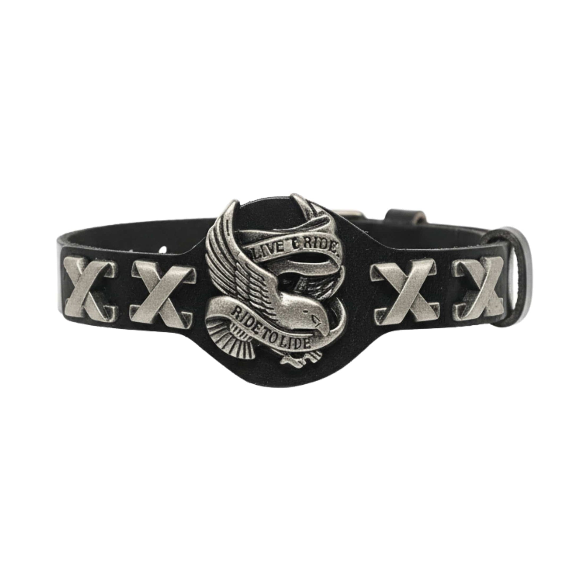 THE MEN THING Leather Bracelet RIDESOUL EAGLE - 17mm Black Genuine Leather Adjustable Bracelet for Men & Boys (9.8 inch)