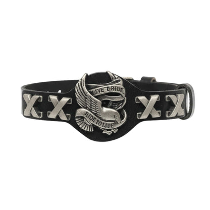 THE MEN THING Leather Bracelet RIDESOUL EAGLE - 17mm Black Genuine Leather Adjustable Bracelet for Men & Boys (9.8 inch)