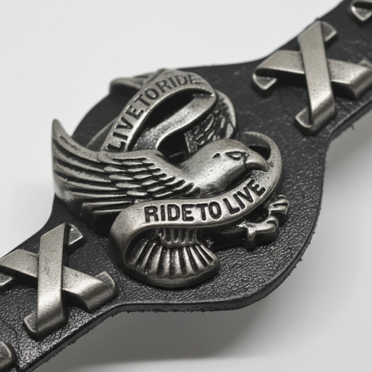 THE MEN THING Leather Bracelet RIDESOUL EAGLE - 17mm Black Genuine Leather Adjustable Bracelet for Men & Boys (9.8 inch)