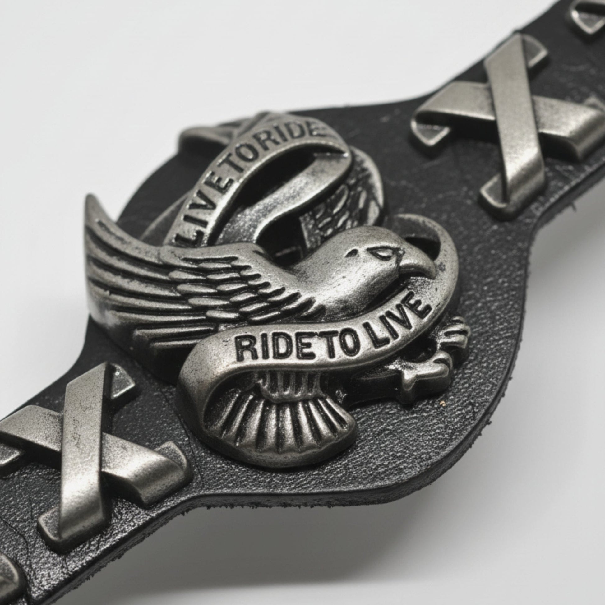 THE MEN THING Leather Bracelet RIDESOUL EAGLE - 17mm Black Genuine Leather Adjustable Bracelet for Men & Boys (9.8 inch)