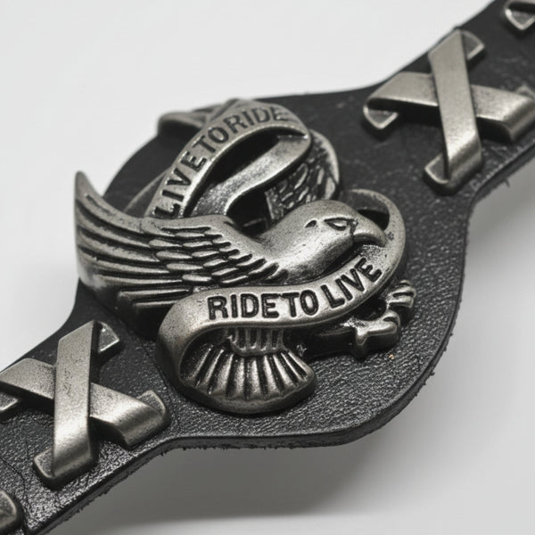 RIDESOUL EAGLE - 17mm Black Genuine Leather Adjustable Bracelet for Men & Boys (9.8 inch)