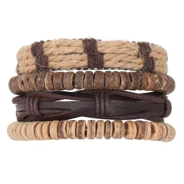 ROAMER’S BAND - 4 Pcs Genuine Braided Leather Bracelet Set for Men & Boys (8 inch)